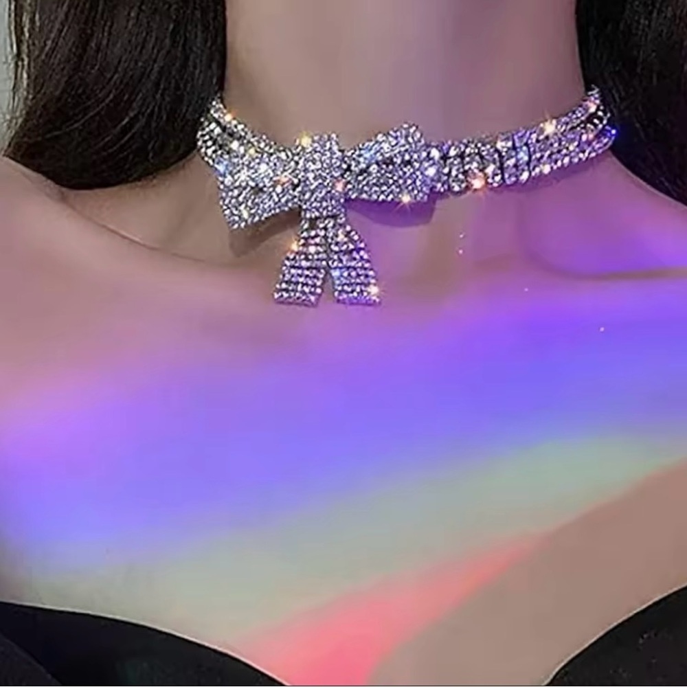 Rhinestone Bow Choker Necklace for Women Wedding